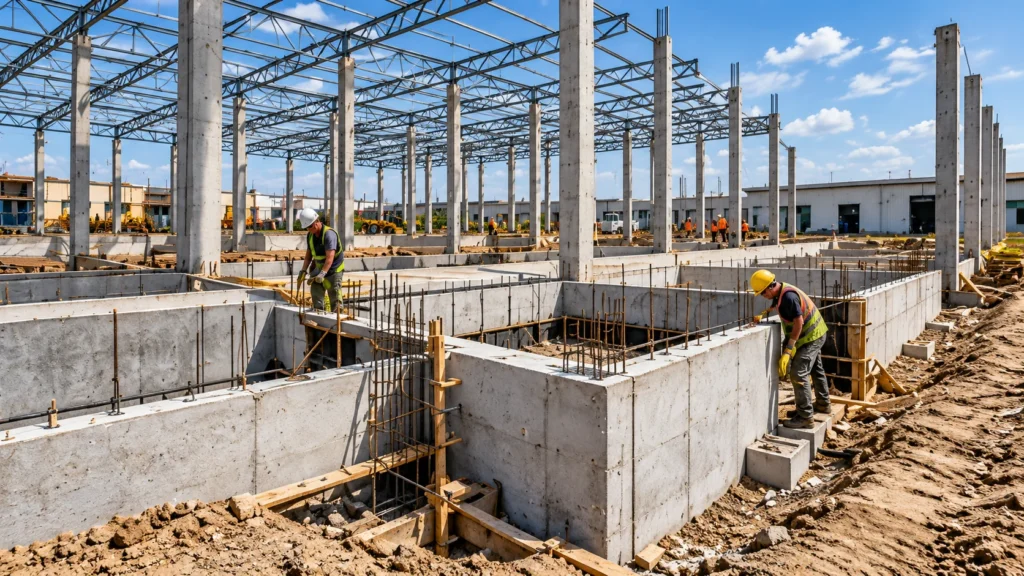 Lucrări la fundațiile unei hale industriale